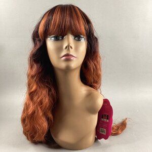 Jayden Long Wavy #DR Copper Orange Black Synthetic Full Wig